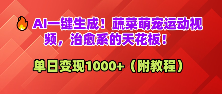 AI一键生成！蔬菜萌宠运动视频，治愈系的天花板！单日变现1000+（附教程）-盈途副业网