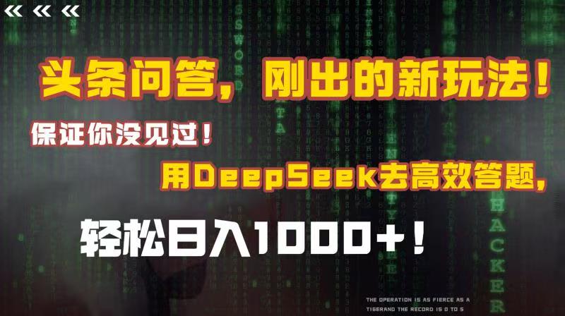 头条问答，刚出的新玩法！保证你没见过！结合Deepseek高效答题，轻松日入1000+-盈途副业网
