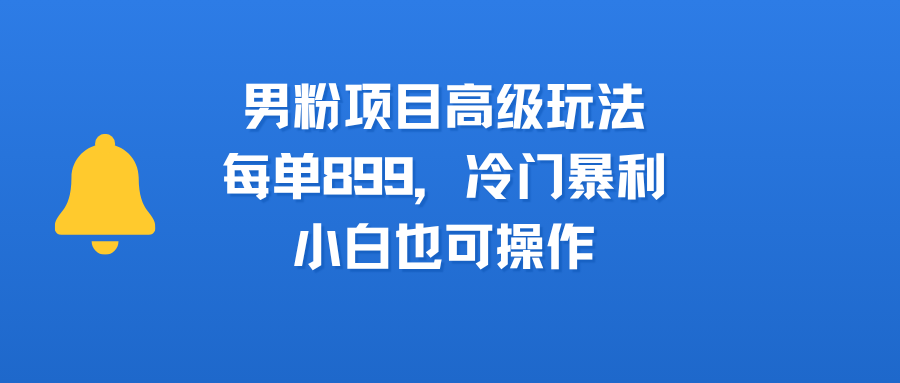 男粉项目高级玩法，每单899，冷门暴利，小白也可操作-盈途副业网