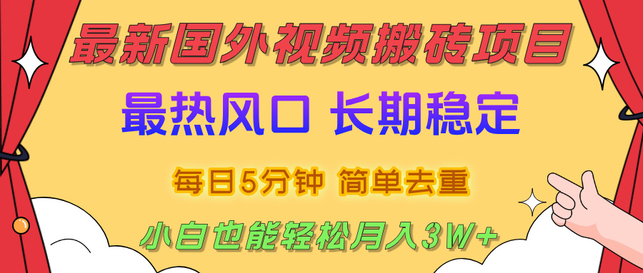 国外视频搬砖项目，2025最新热门风口，简单去重剪辑，小白也能轻松月入3W+-盈途副业网