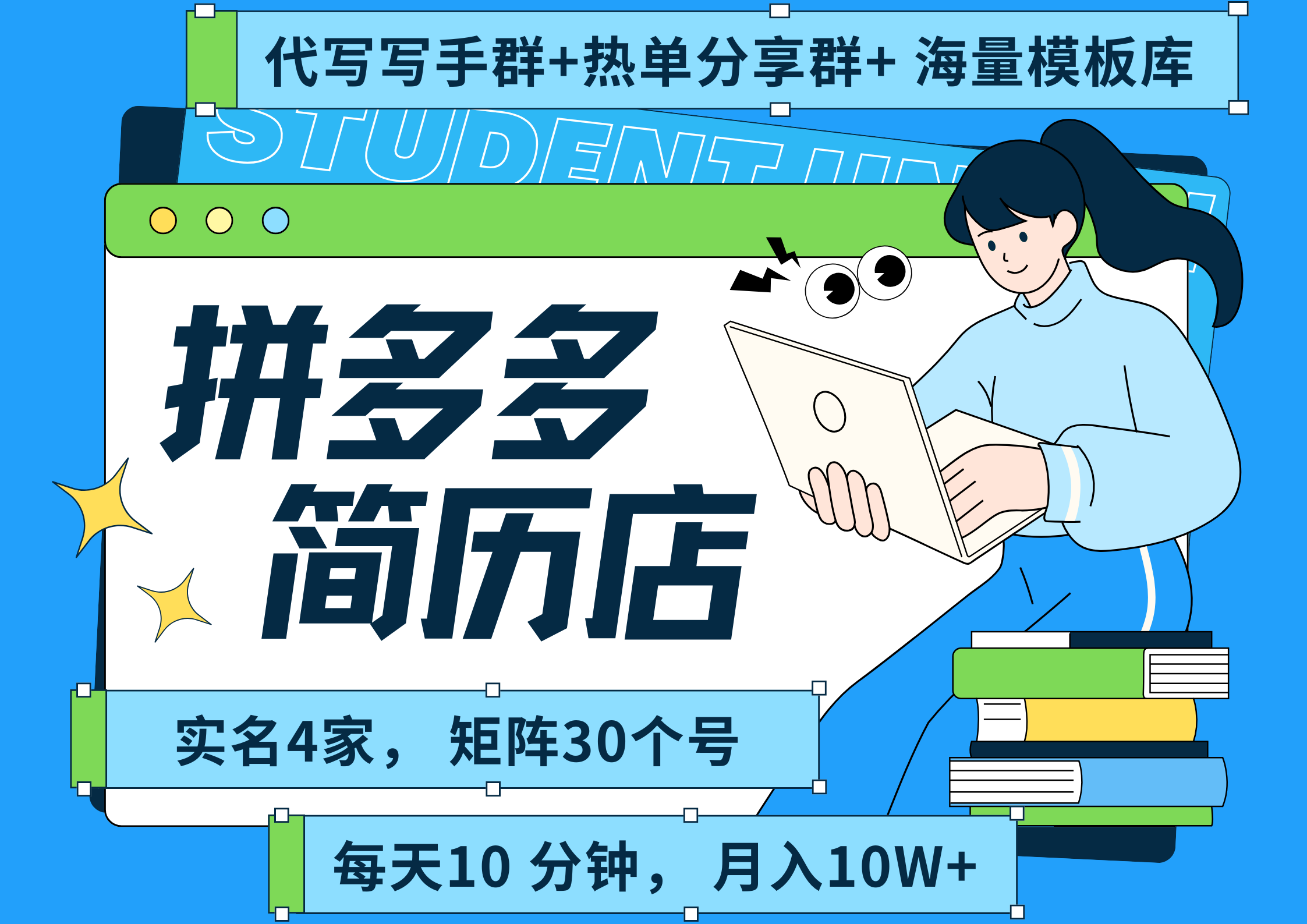 拼多多 虚拟资料 简历 海报代写 全SOP流程 毫无保留分享（含后端资料以及代写渠道）每天十分钟 每人实名四个店  矩阵30个账号  轻轻松松 月入10W-盈途副业网