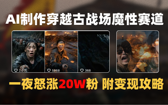 AI制作穿越古战场视频一夜涨粉20W保姆级教学（附AI变现指南）-盈途副业网