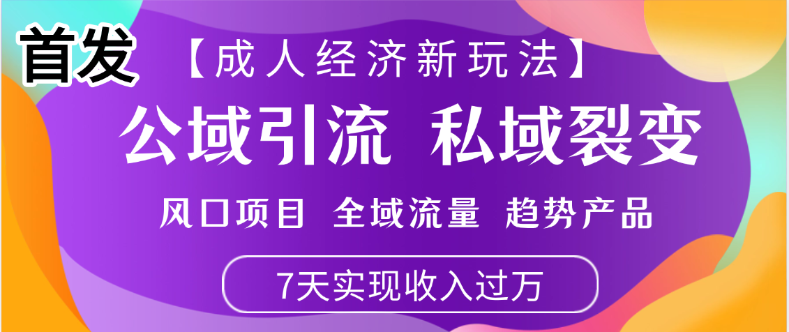 首发：【成人经济新玩法】市面独家玩法，风口项目、全域流量、趋势产品，7天实现月入过万-盈途副业网