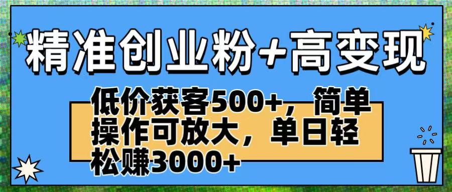 精准创业粉+高变现：低价获客500+，简单操作可放大，单日轻松赚3000+-盈途副业网
