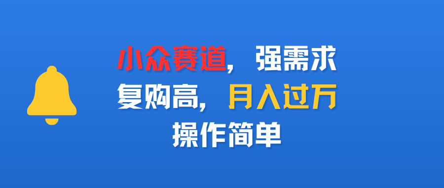 小众赛道，强需求，复购高，月入过万，操作简单-盈途副业网