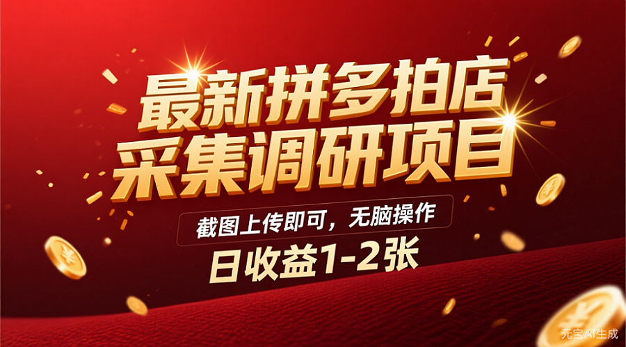 最新拼多多拍店采集调研项目,截图上传即可,无脑操作,日收益1-2张-盈途副业网