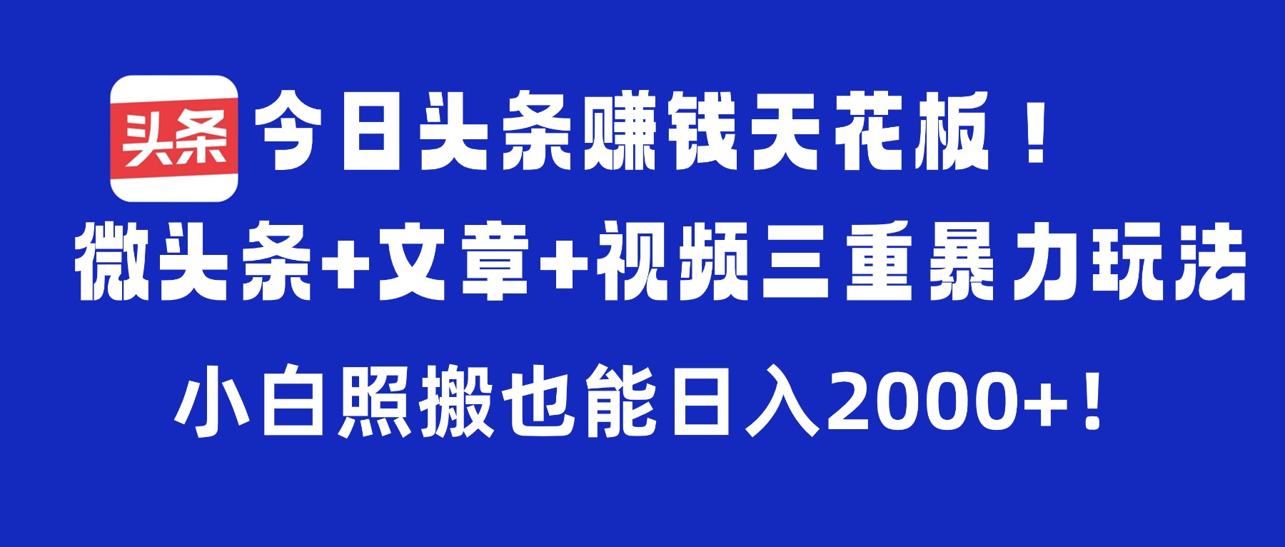 今日头条赚钱天花板!微头条+文章+视频三重暴力玩法,小白照搬也能日入2000+-盈途副业网
