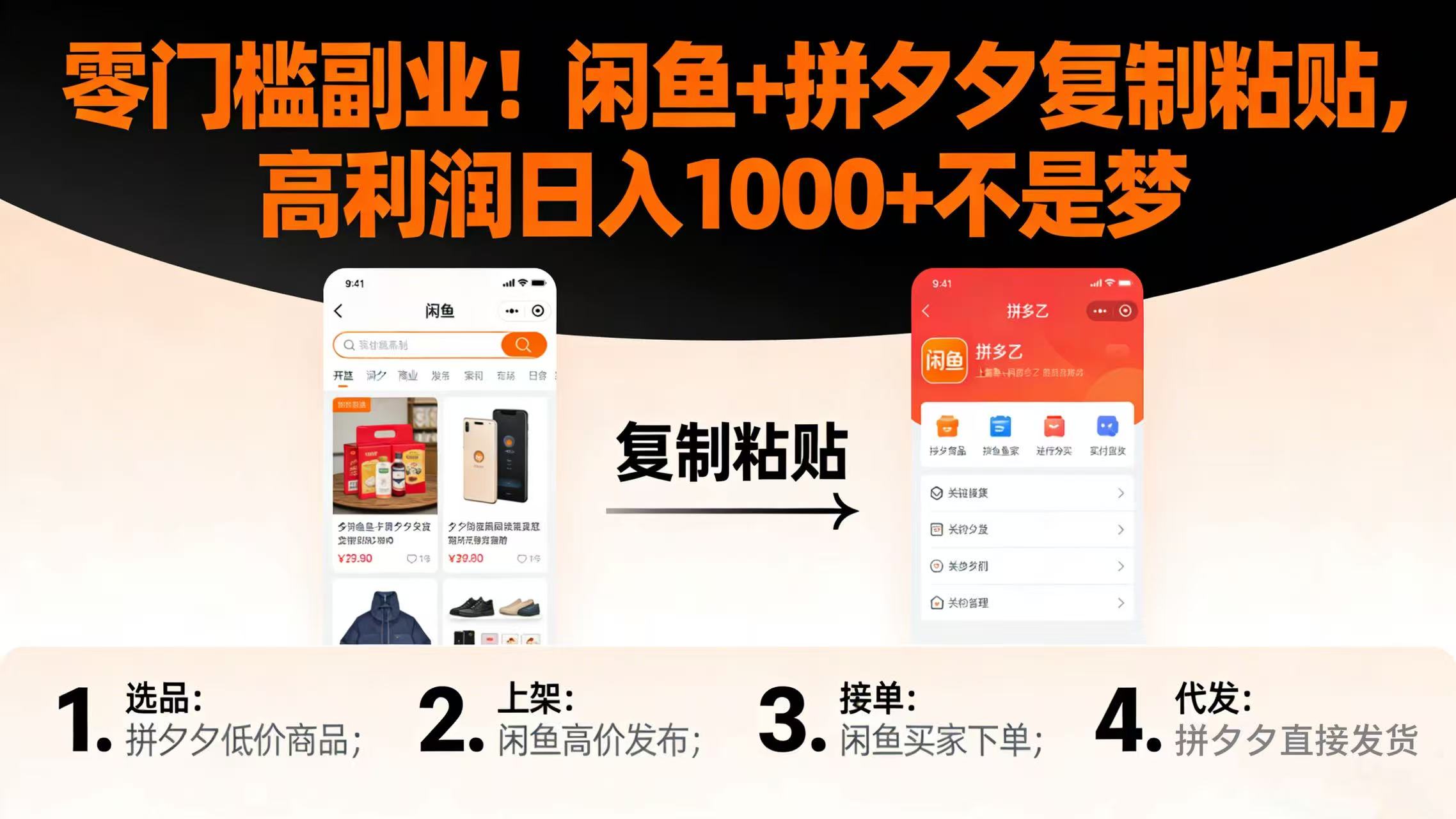 零门槛副业!闲鱼 + 拼夕夕复制粘贴,高利润日入 1000 + 不是梦-盈途副业网