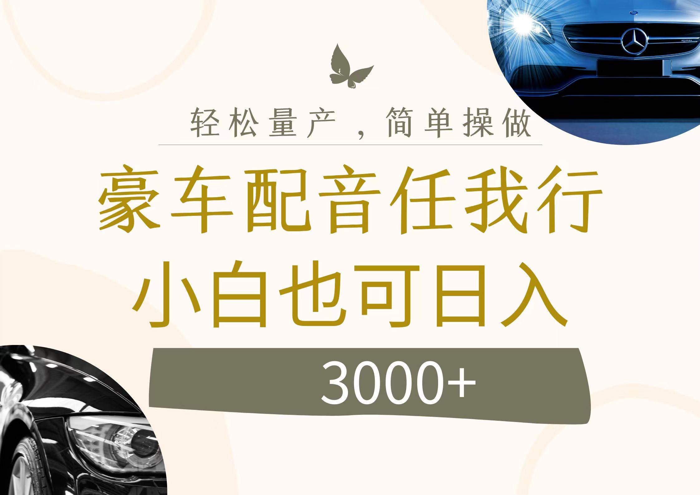 不为人知的暴力小项目，豪车配音，日入3000+-盈途副业网